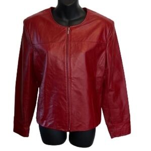 Apostrophe red leather zip closure jacket size 12